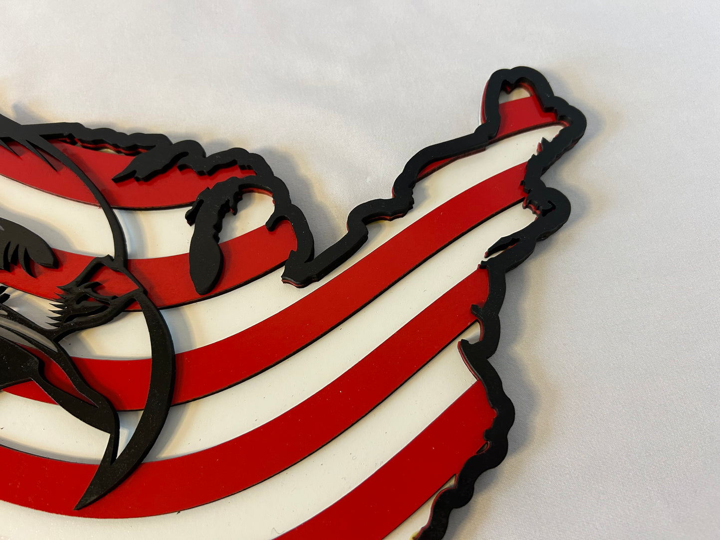United States of America Shape Cutout with USA Flag Background and Bald Eagle Outline
