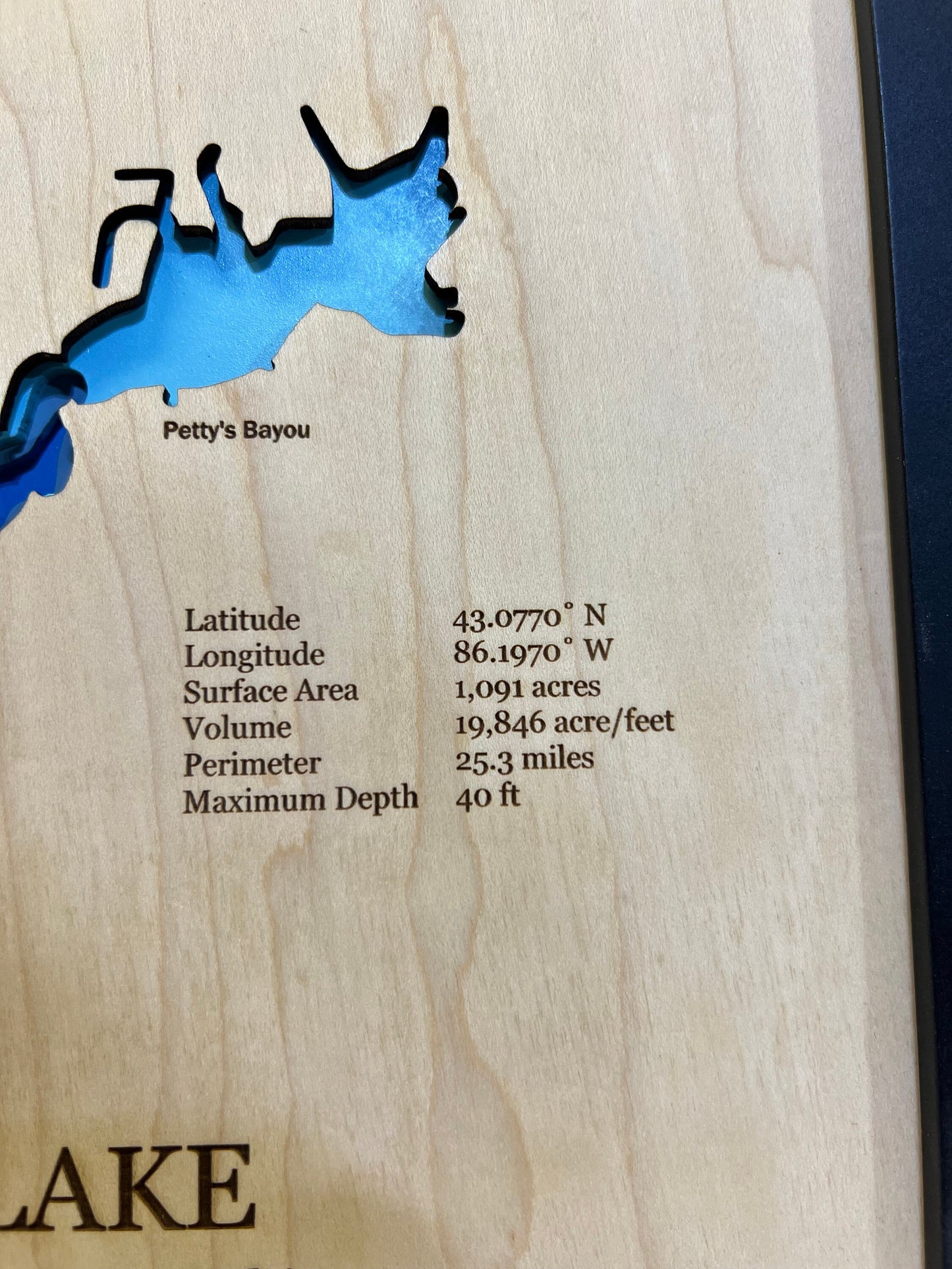 Spring Lake, Michigan Bathymetric Map, 3D Laser Cut and Engraved, Multilayers of Depth