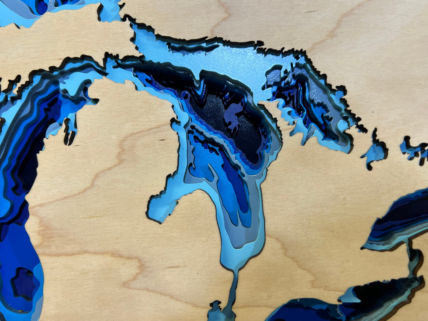 The Great Lakes Bathymetric Map, 3D Laser Cut and Engraved, Multilayers of Depth
